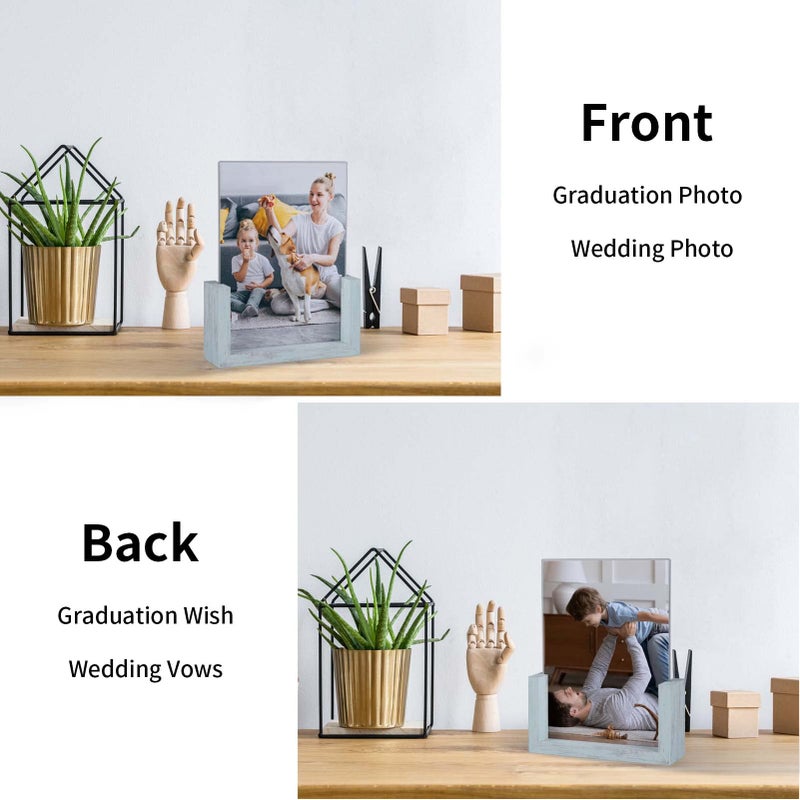 PETAFLOP 5x7 Picture Frame 2 Pack  Double Sided Glass Photo Frame 5 by 7 U-Shaped Blue Picture Frames 5x7 for Desktop or Tabletop - Image 3